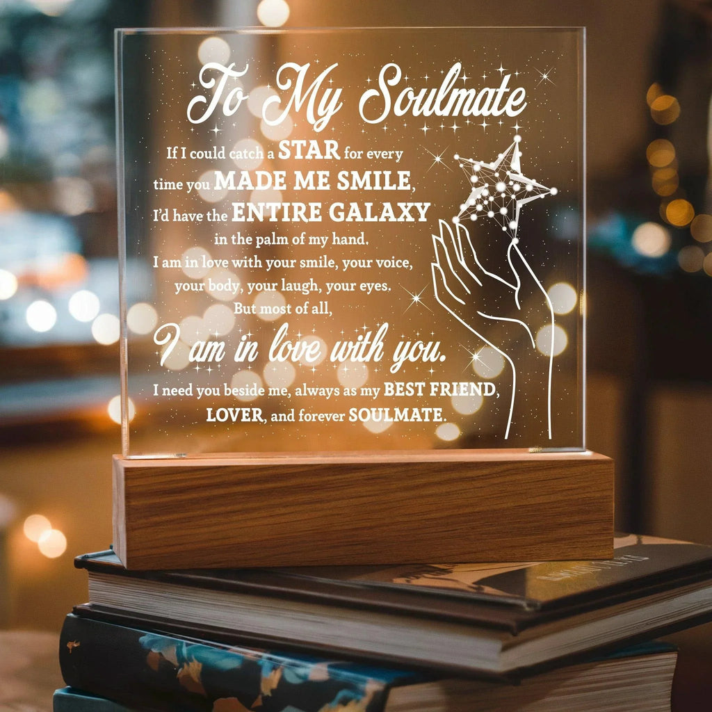 Soulmate Gift - Catch a Star Acrylic Plaque with Lighted LED Wooden Base