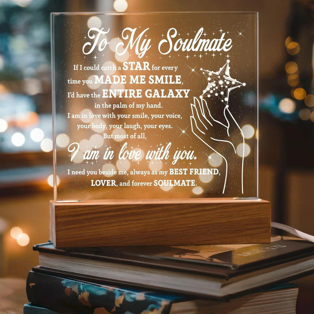 Soulmate Gift - Catch a Star Acrylic Plaque with Lighted LED Wooden Base