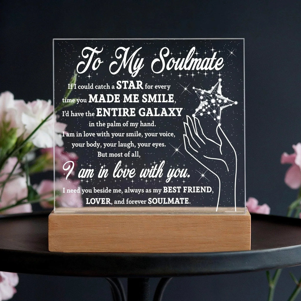 Soulmate Gift - Catch a Star Acrylic Plaque with Lighted LED Wooden Base