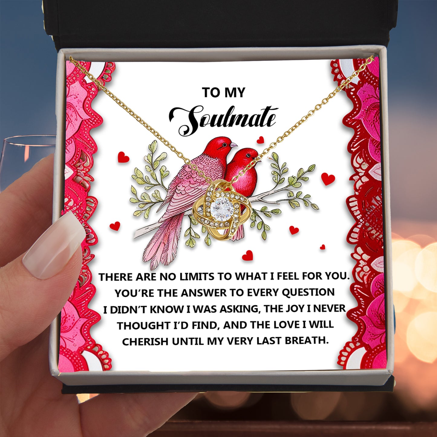 Romantic Gift for Her: Love Knot Necklace with Emotional Soulmate Message