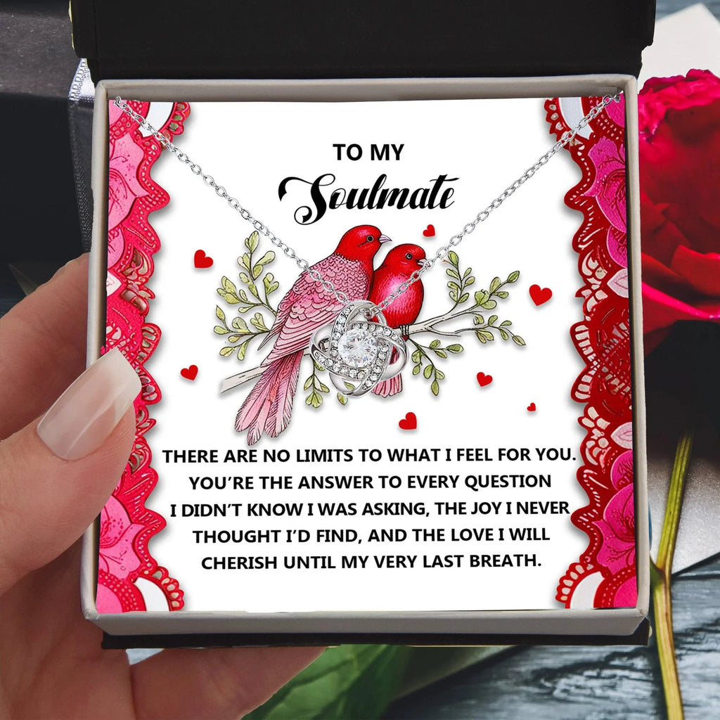 Romantic Gift for Her: Love Knot Necklace with Emotional Soulmate Message