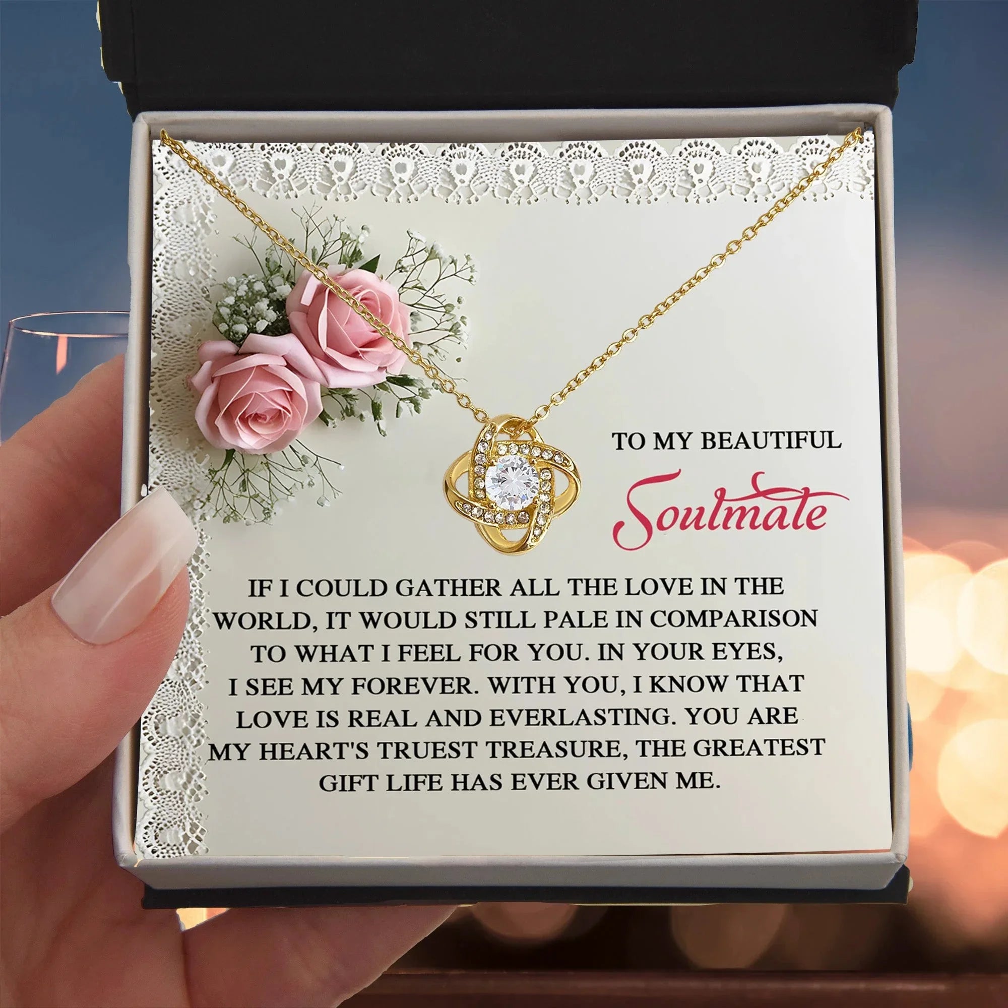 To My Soulmate: Romantic Love Knot Necklace with Sentimental Message