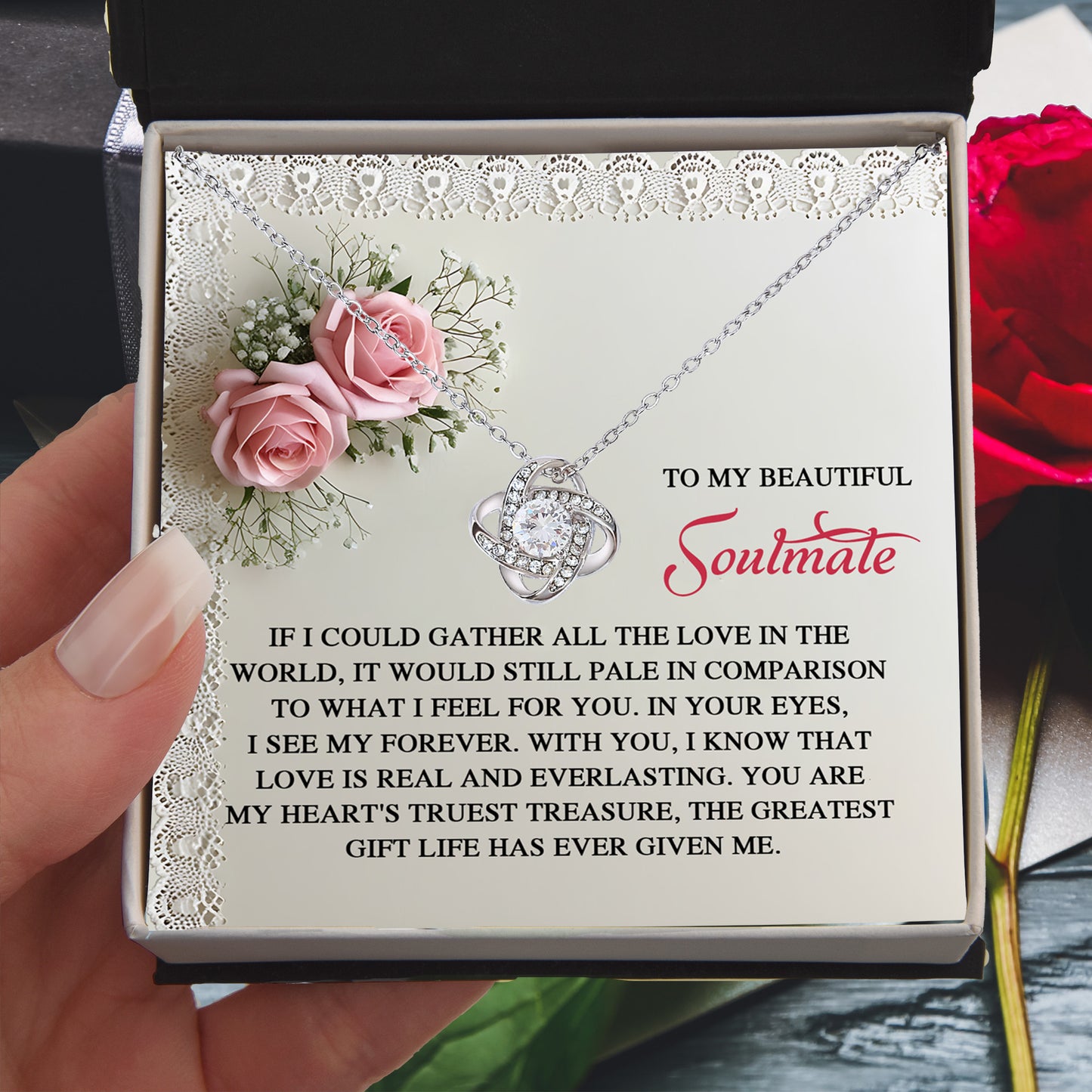 To My Soulmate: Romantic Love Knot Necklace with Sentimental Message - Mallard Moon Gift Shop