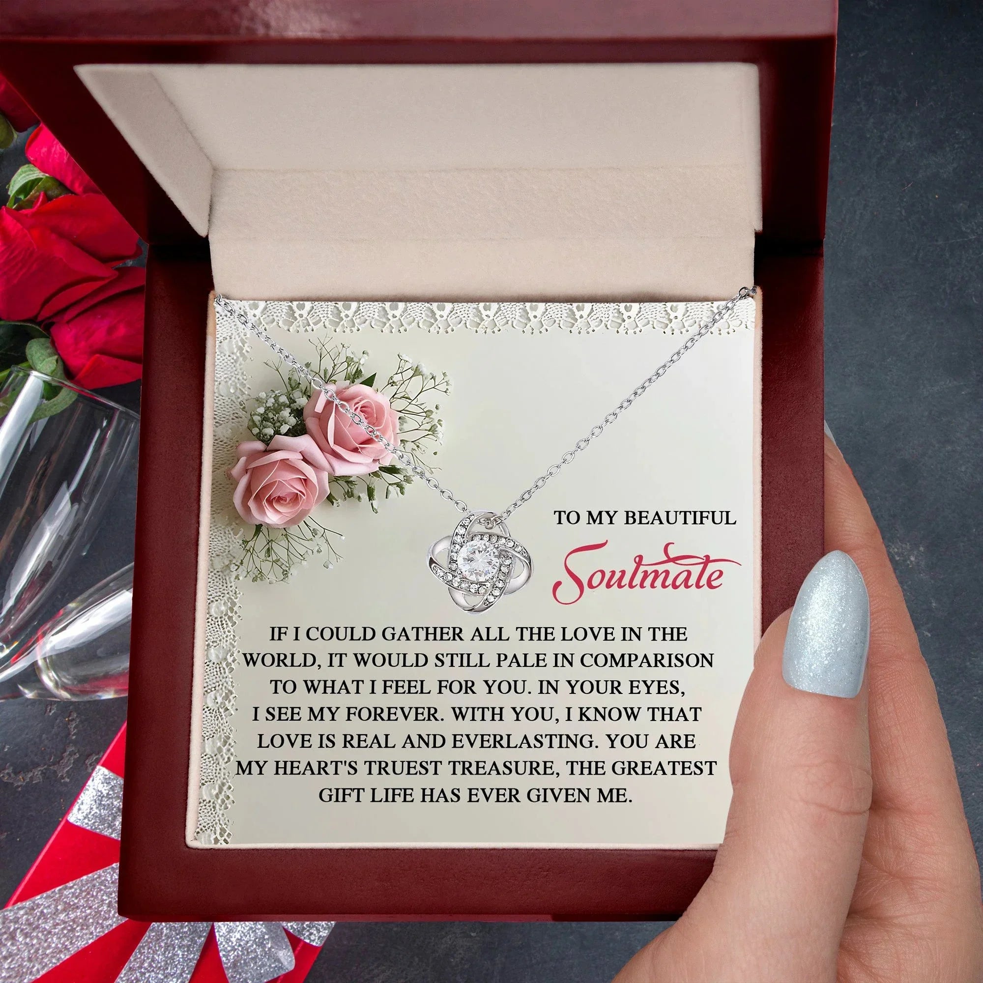 To My Soulmate: Romantic Love Knot Necklace with Sentimental Message