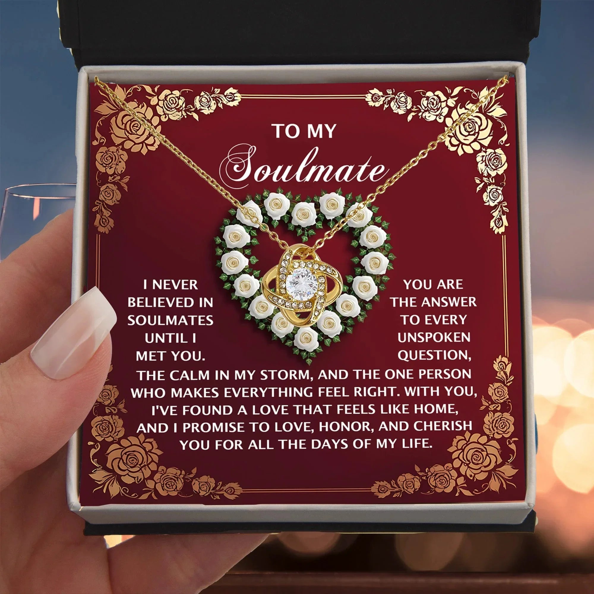 Romantic Gift for Her – Love Knot Necklace with Poetic Soulmate Card