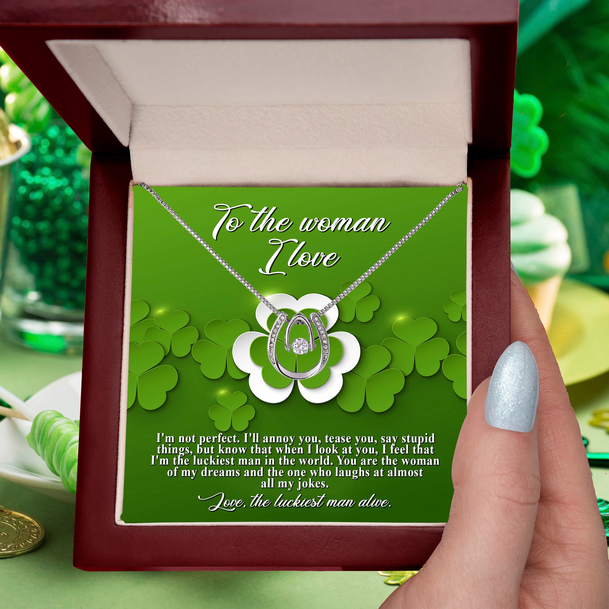 To the Woman of My Dreams– St. Patrick's Day Gift - Lucky in Love Necklace - Mallard Moon Gift Shop