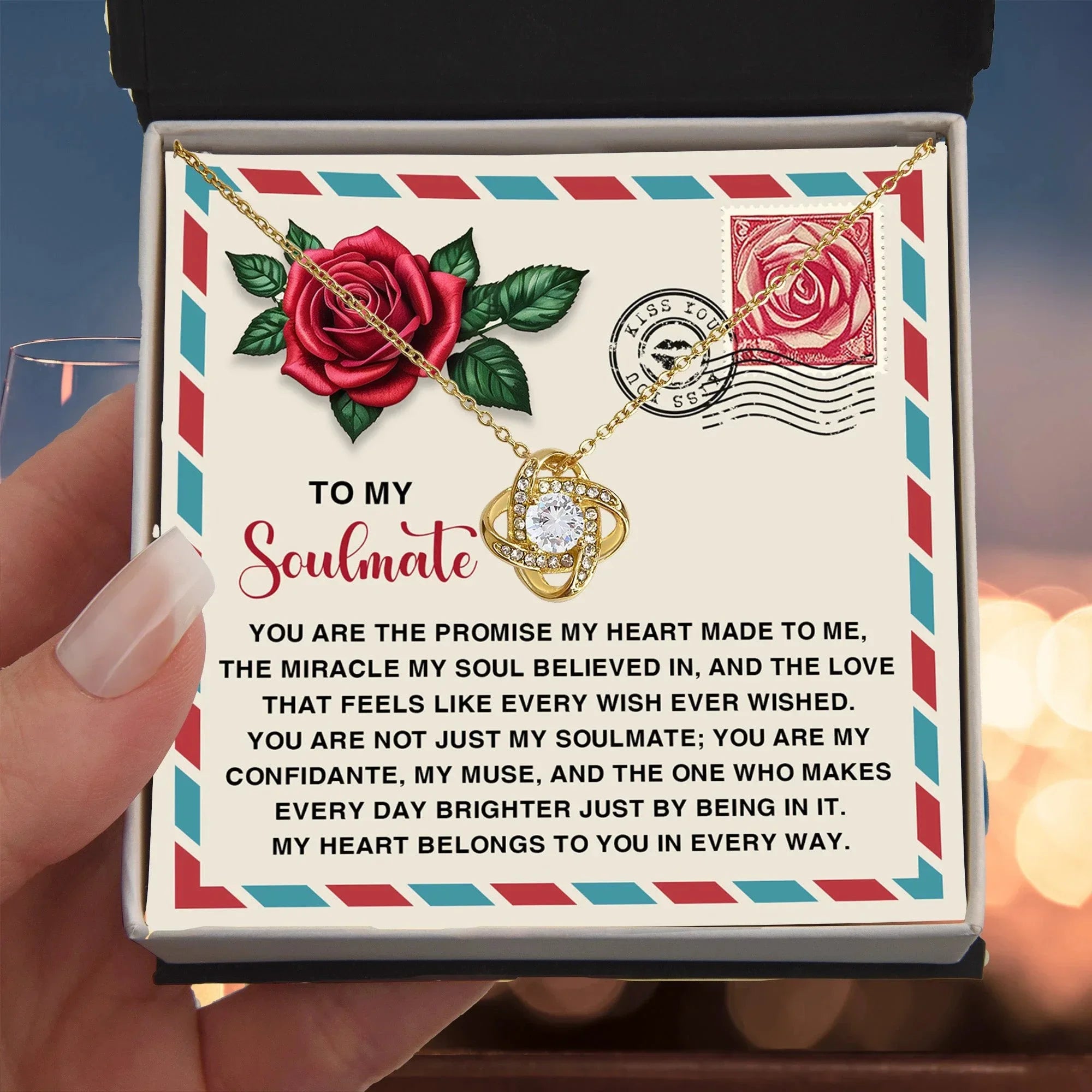 Soulmate Gift - My Heart Belongs to You - Love Knot Necklace with Romantic Message Card