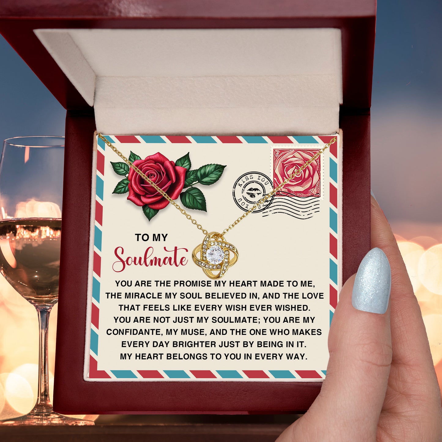 Soulmate Gift - My Heart Belongs to You - Love Knot Necklace with Romantic Message Card