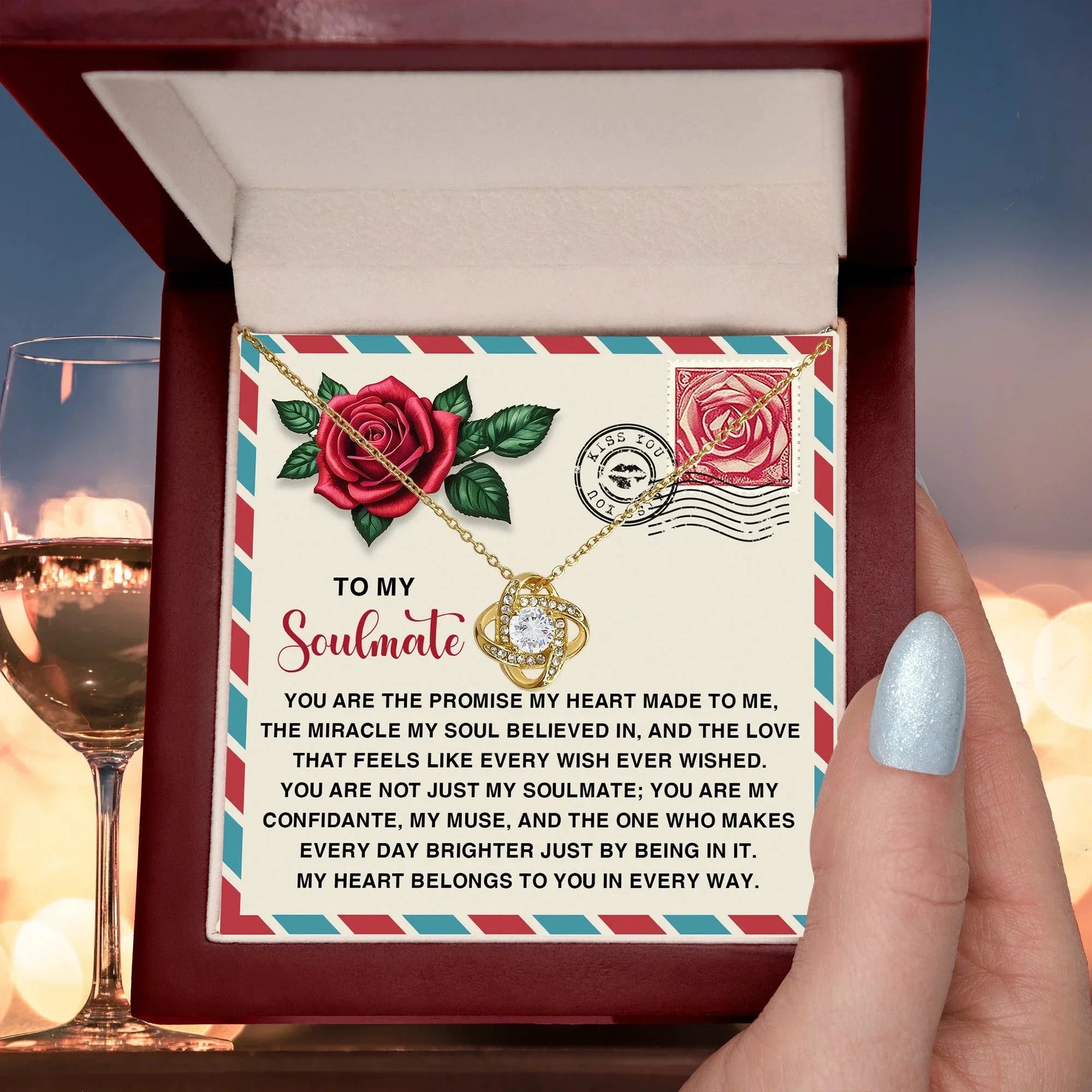 Soulmate Gift - My Heart Belongs to You - Love Knot Necklace with Romantic Message Card