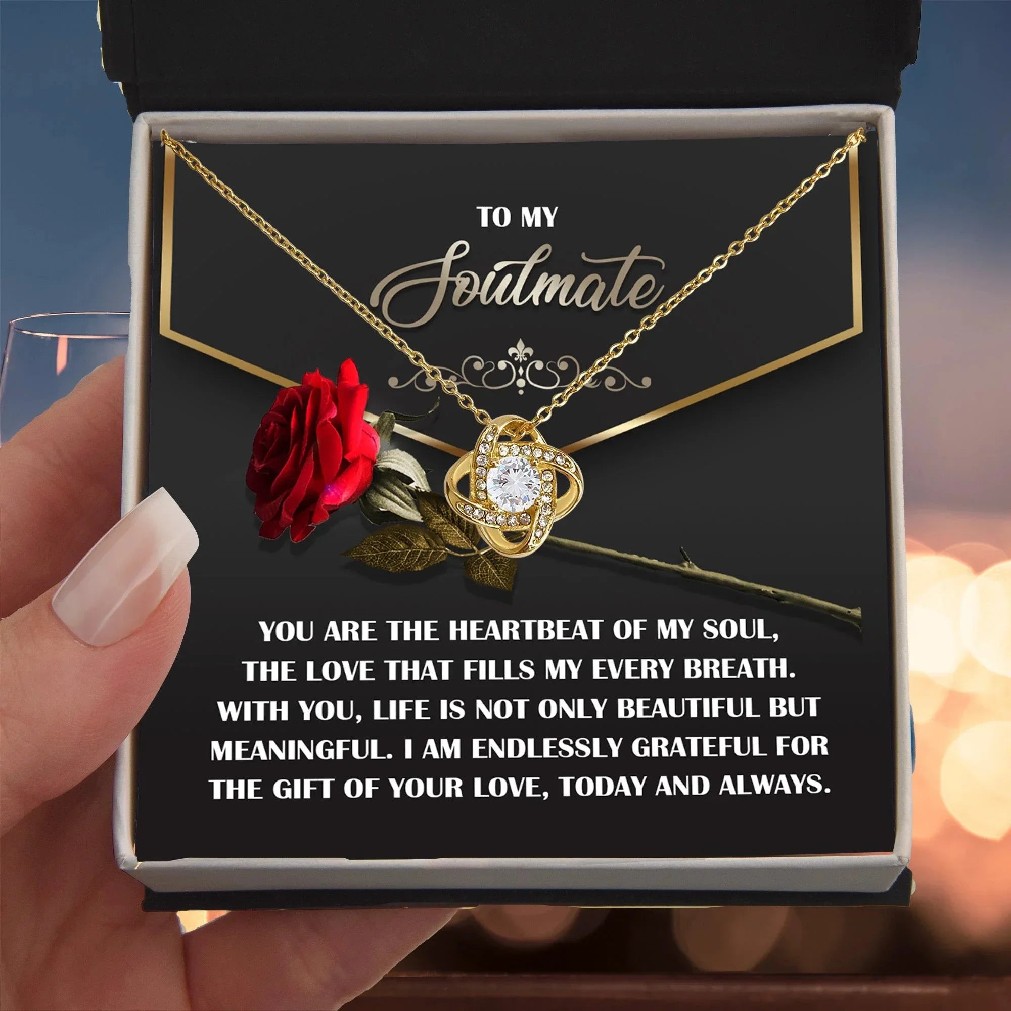 Soulmate Gift - Heartbeat of My Soul - Love Knot Necklace with Sentimental Message Card
