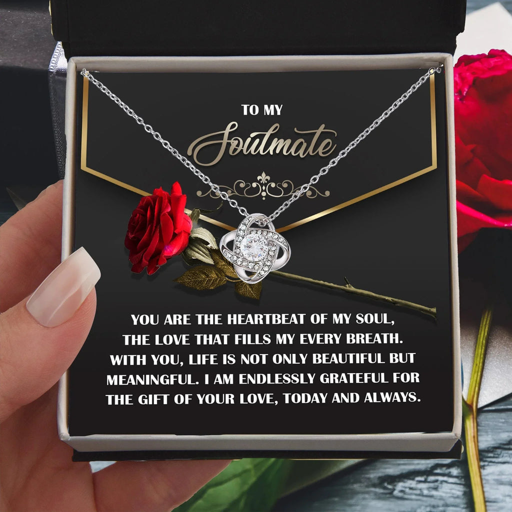 Soulmate Gift - Heartbeat of My Soul - Love Knot Necklace with Sentimental Message Card