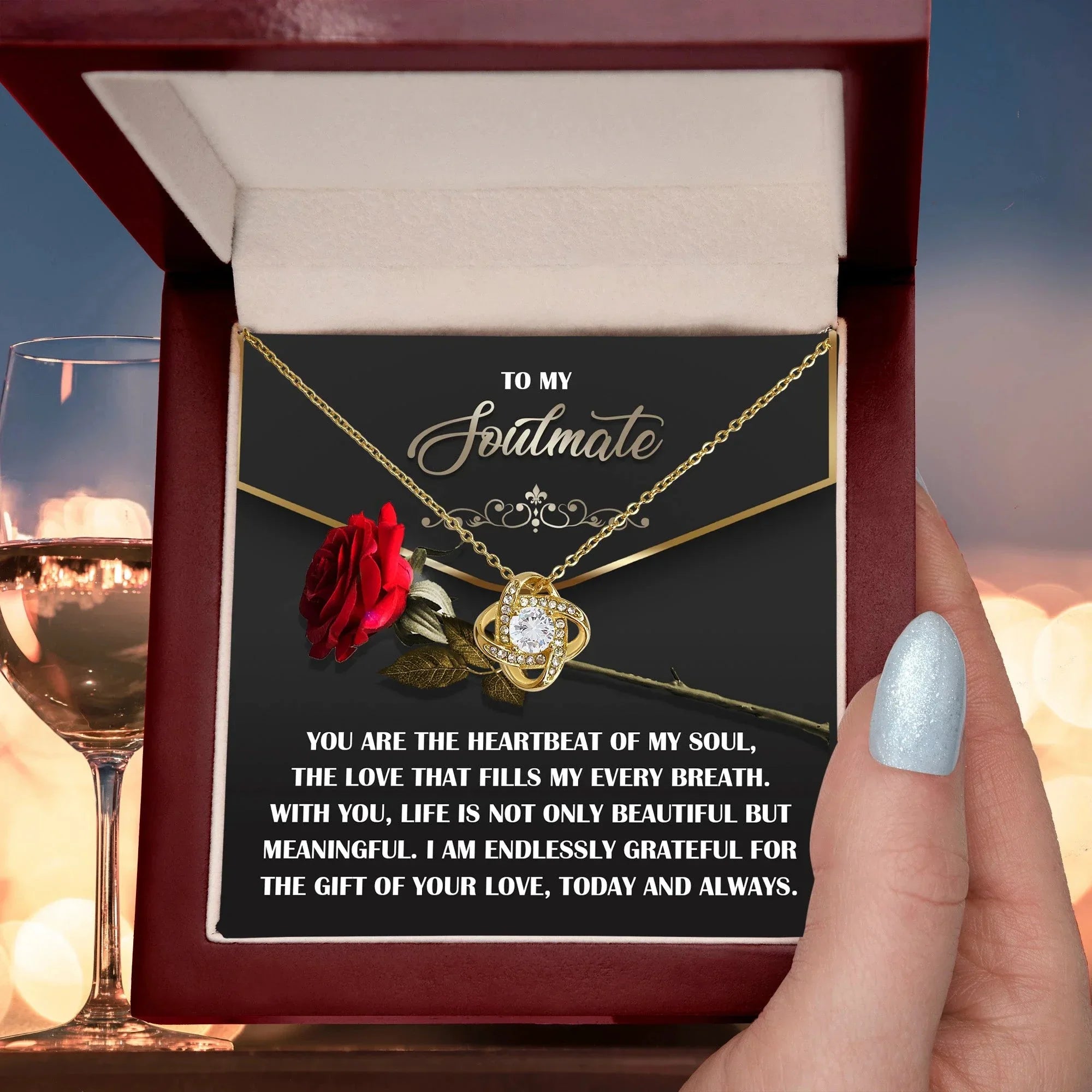 Soulmate Gift - Heartbeat of My Soul - Love Knot Necklace with Sentimental Message Card