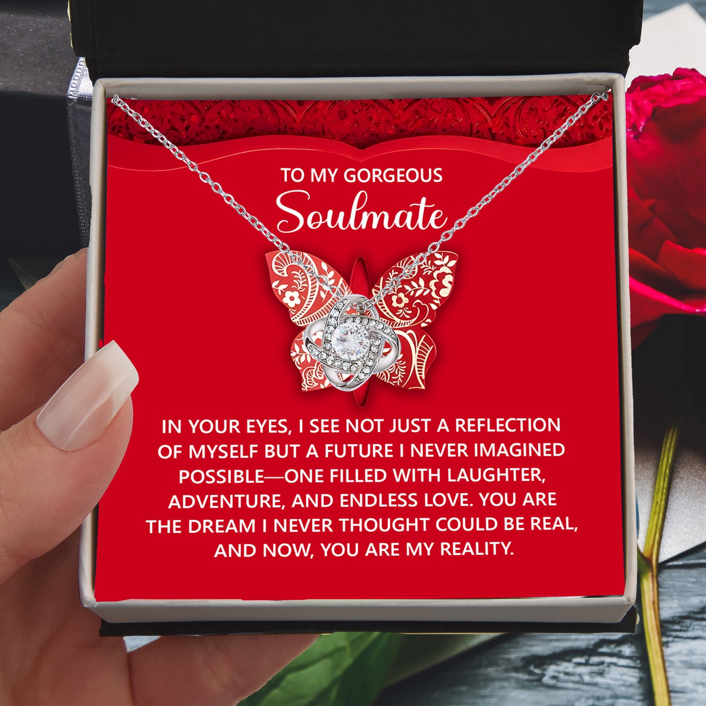 Gift for Soulmate - Endless Love - Romantic Love Knot Necklace with Sentimental Message