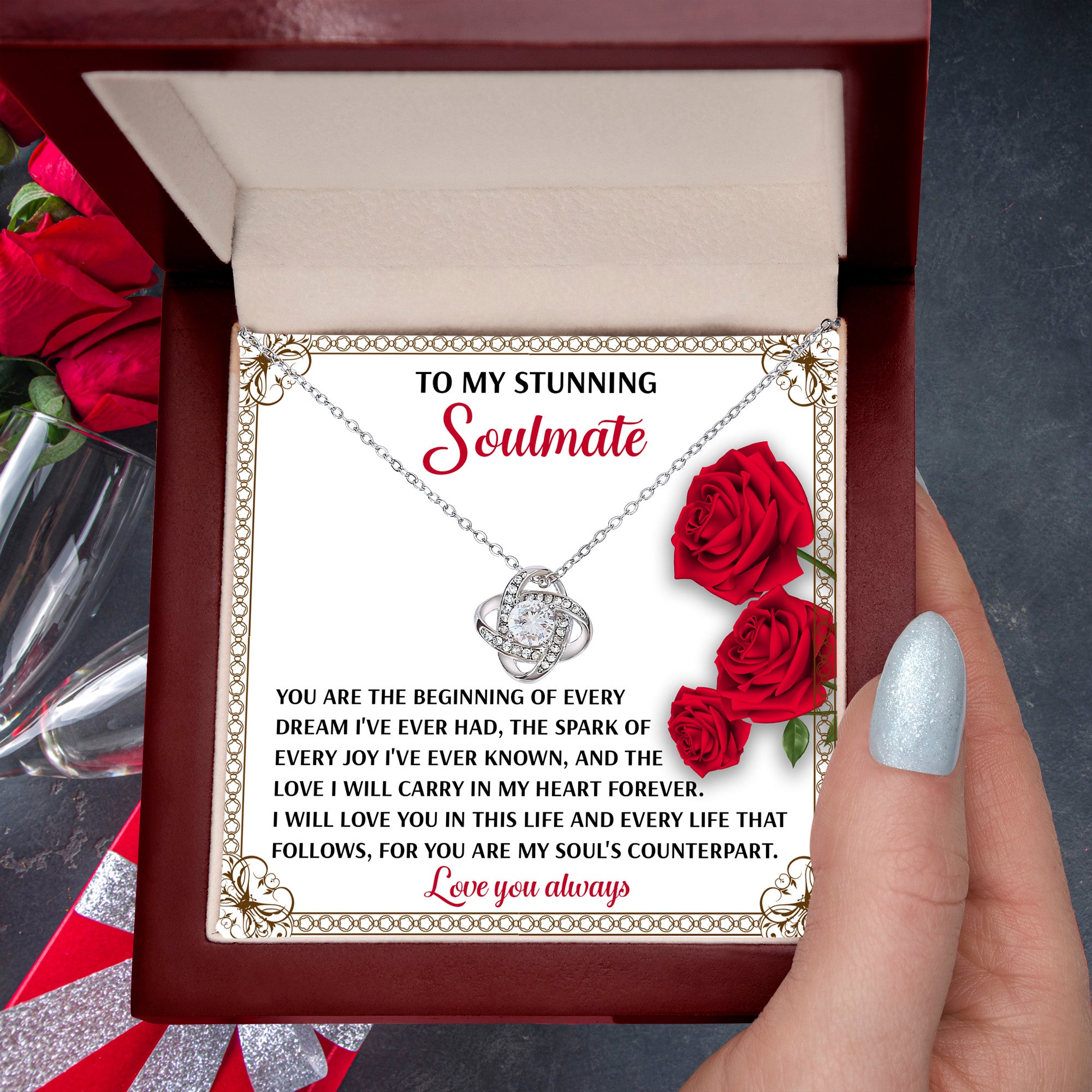 Romantic Soulmate Gift – In My Heart Forever Love Knot Pendant with Meaningful Message Card - Mallard Moon Gift Shop