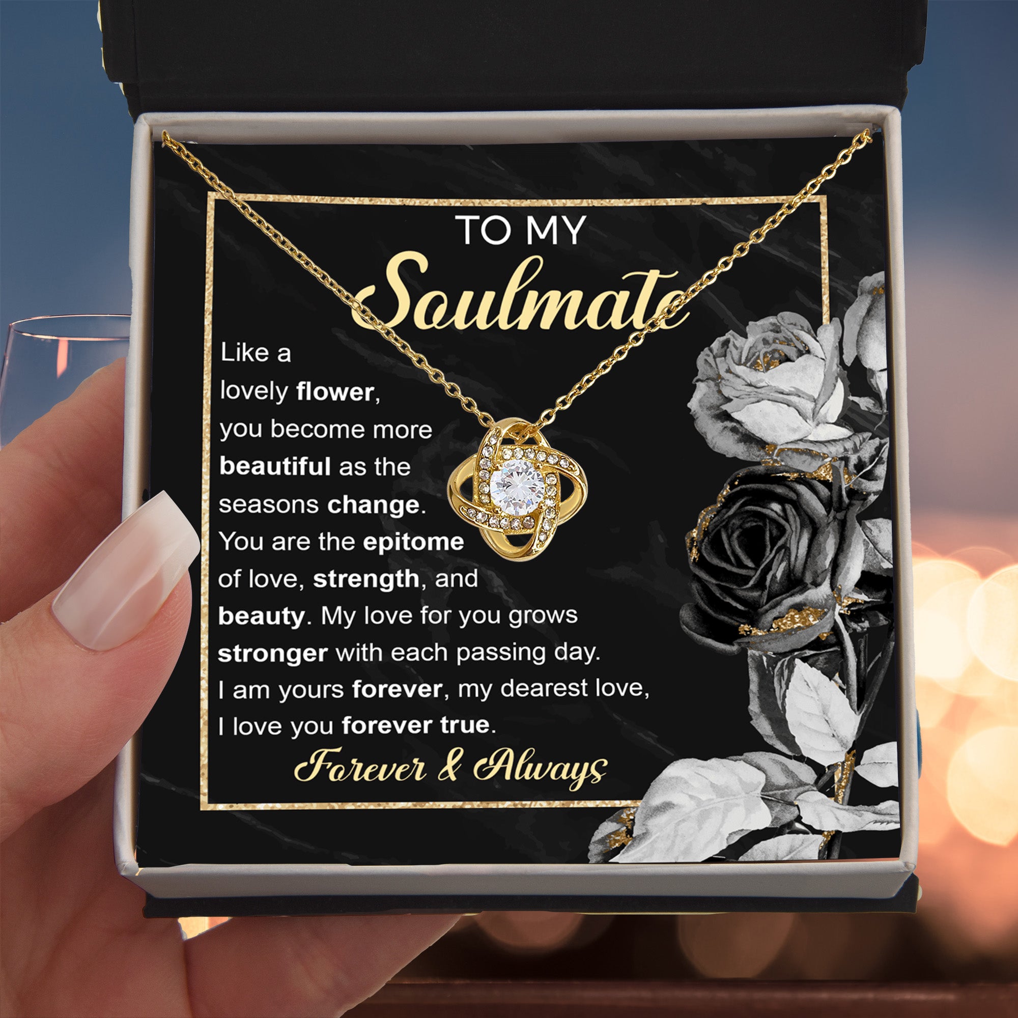 To My Soulmate – Love Knot Necklace with Elegant Forever & Always Message | Romantic Gift for the One You Cherish Most - Mallard Moon Gift Shop
