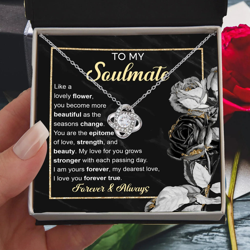 To My Soulmate – Love Knot Necklace with Elegant Forever & Always Message | Romantic Gift for the One You Cherish Most