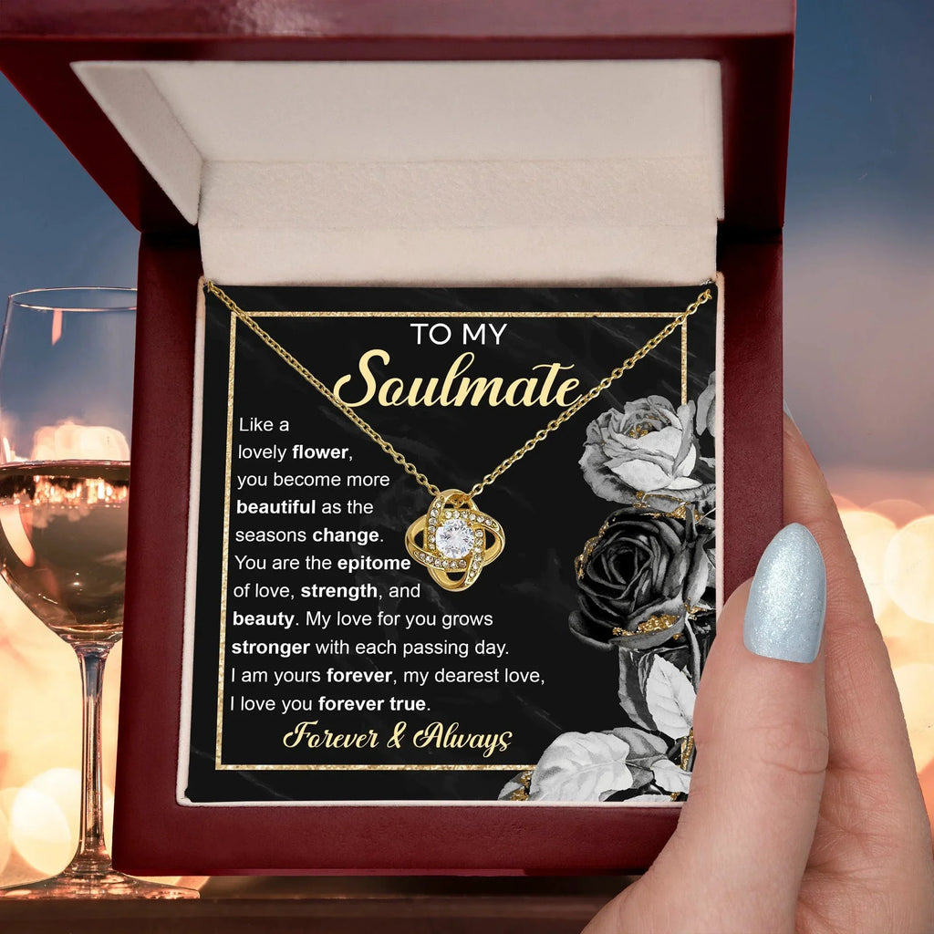 To My Soulmate – Love Knot Necklace with Elegant Forever & Always Message | Romantic Gift for the One You Cherish Most