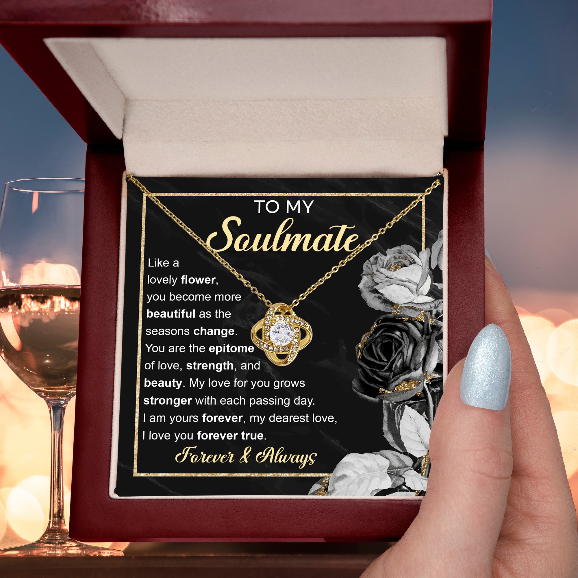 To My Soulmate – Love Knot Necklace with Elegant Forever & Always Message | Romantic Gift for the One You Cherish Most - Mallard Moon Gift Shop