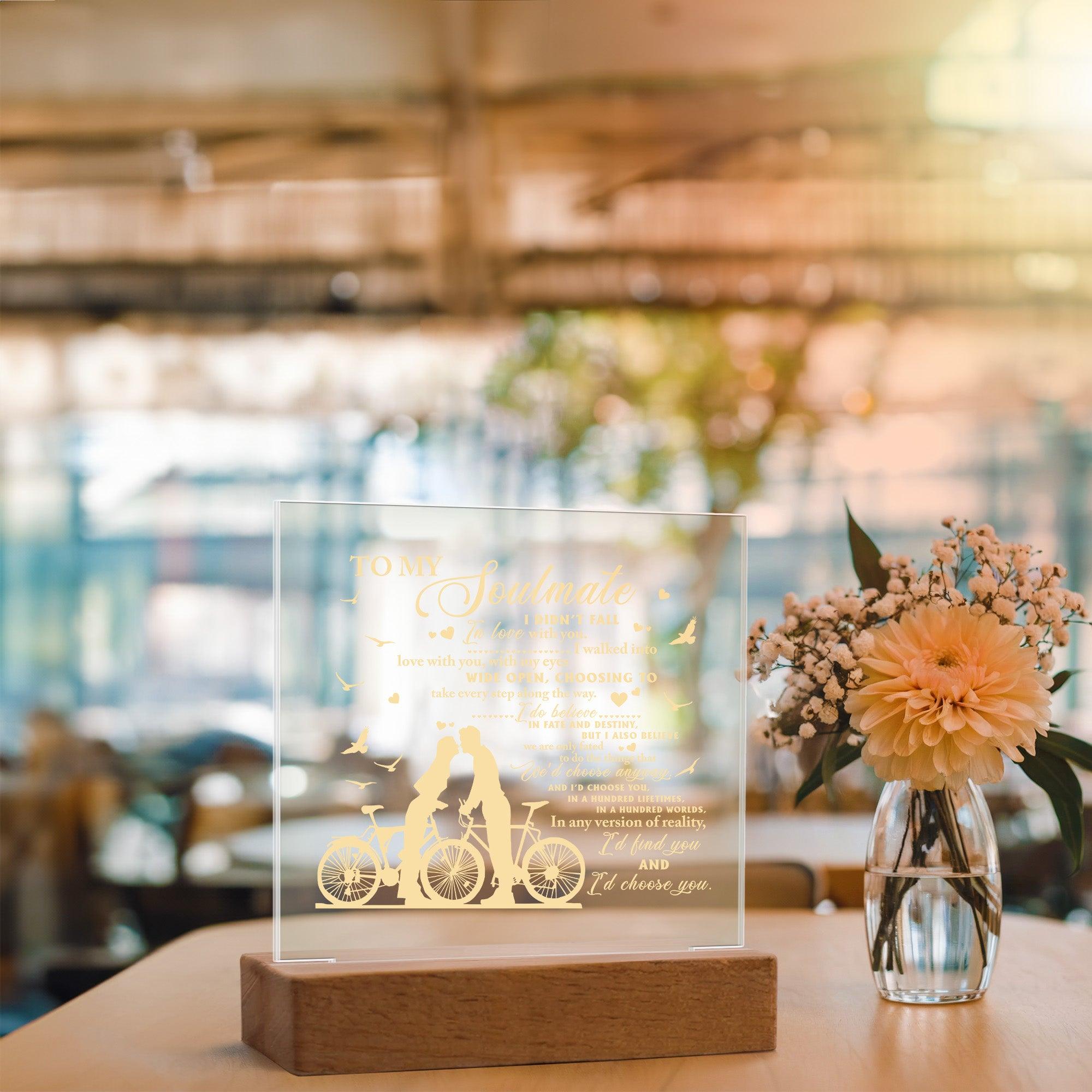 Soulmate - I Believe in Fate And Destiny Acrylic Plaque with Lighted LED Wooden Base - Mallard Moon Gift Shop