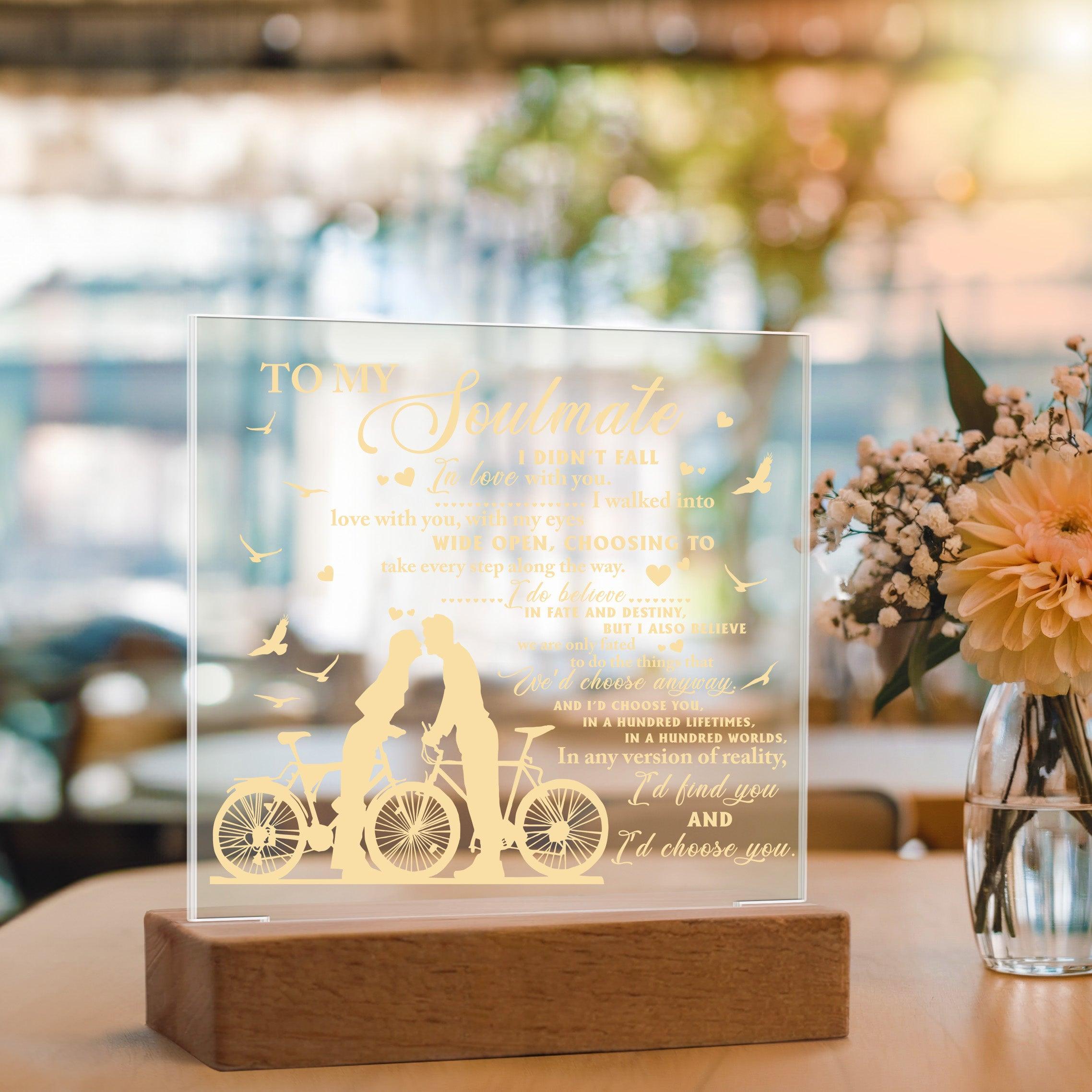 Soulmate - I Believe in Fate And Destiny Acrylic Plaque with Lighted LED Wooden Base - Mallard Moon Gift Shop