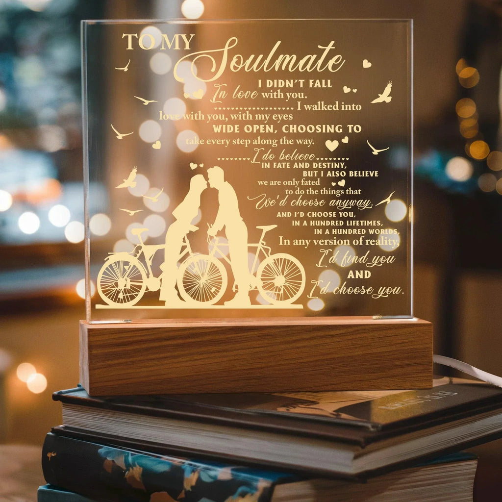 Soulmate - I Believe in Fate And Destiny Acrylic Plaque with Lighted LED Wooden Base