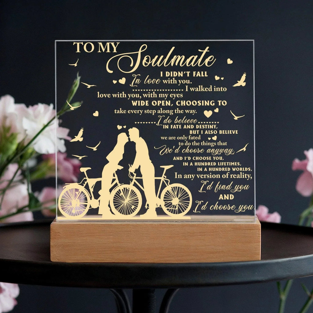 Soulmate - I Believe in Fate And Destiny Acrylic Plaque with Lighted LED Wooden Base