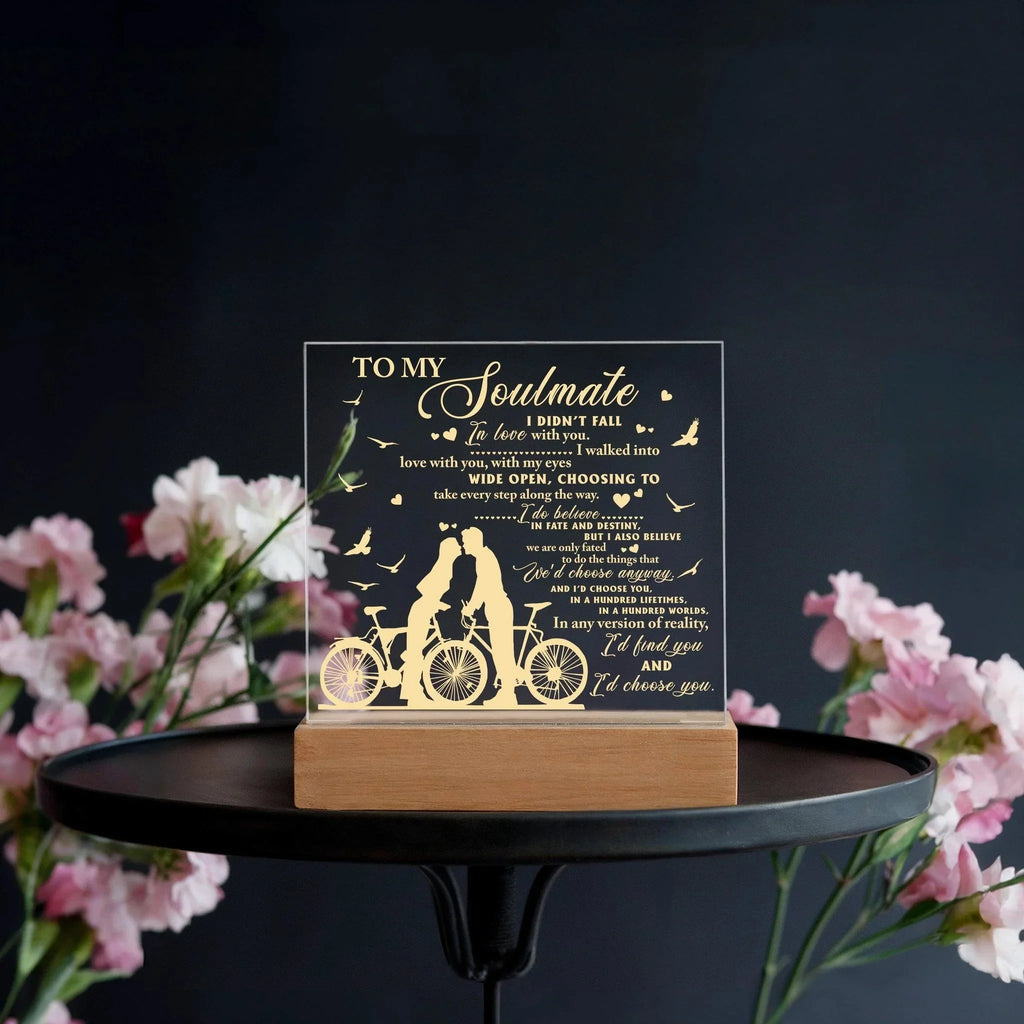 Soulmate - I Believe in Fate And Destiny Acrylic Plaque with Lighted LED Wooden Base