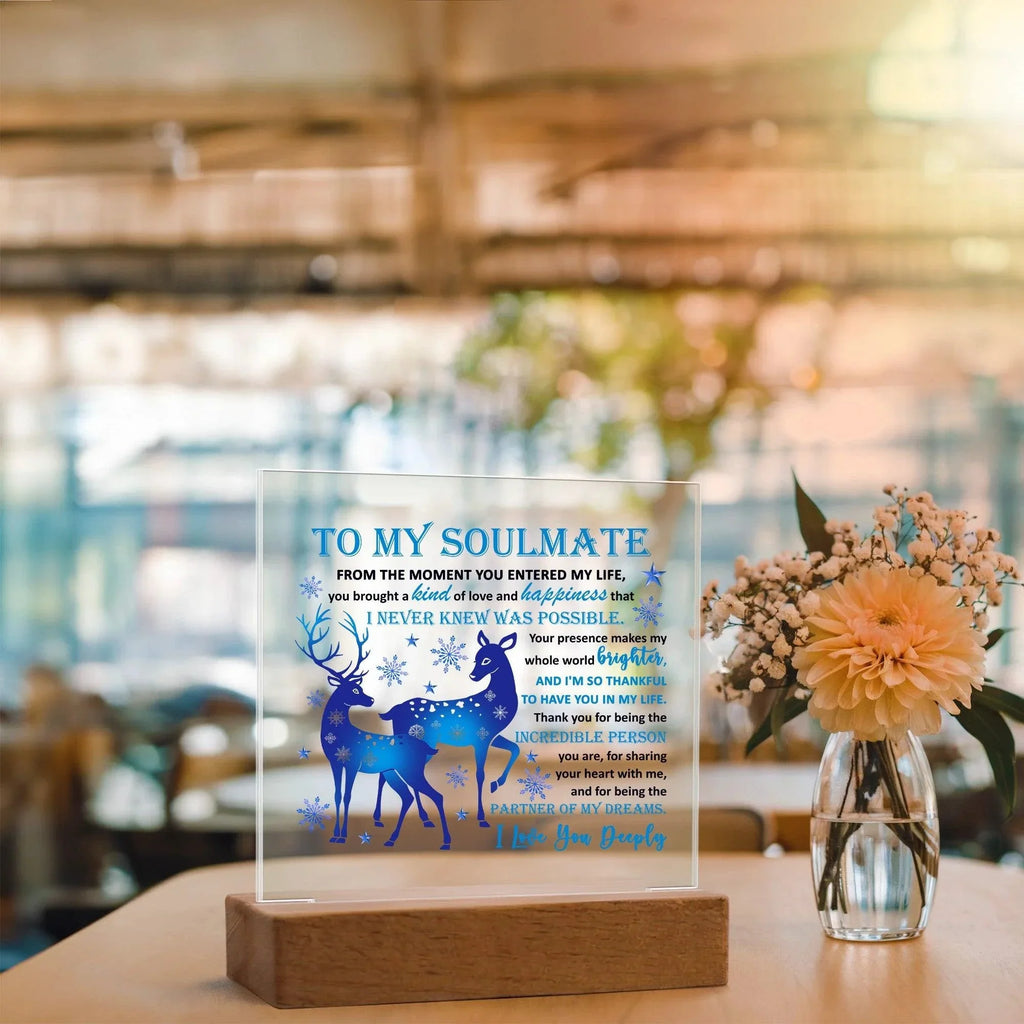 Soulmate - Partner Of Dreams Acrylic Plaque with LED Lighted Wooden Base