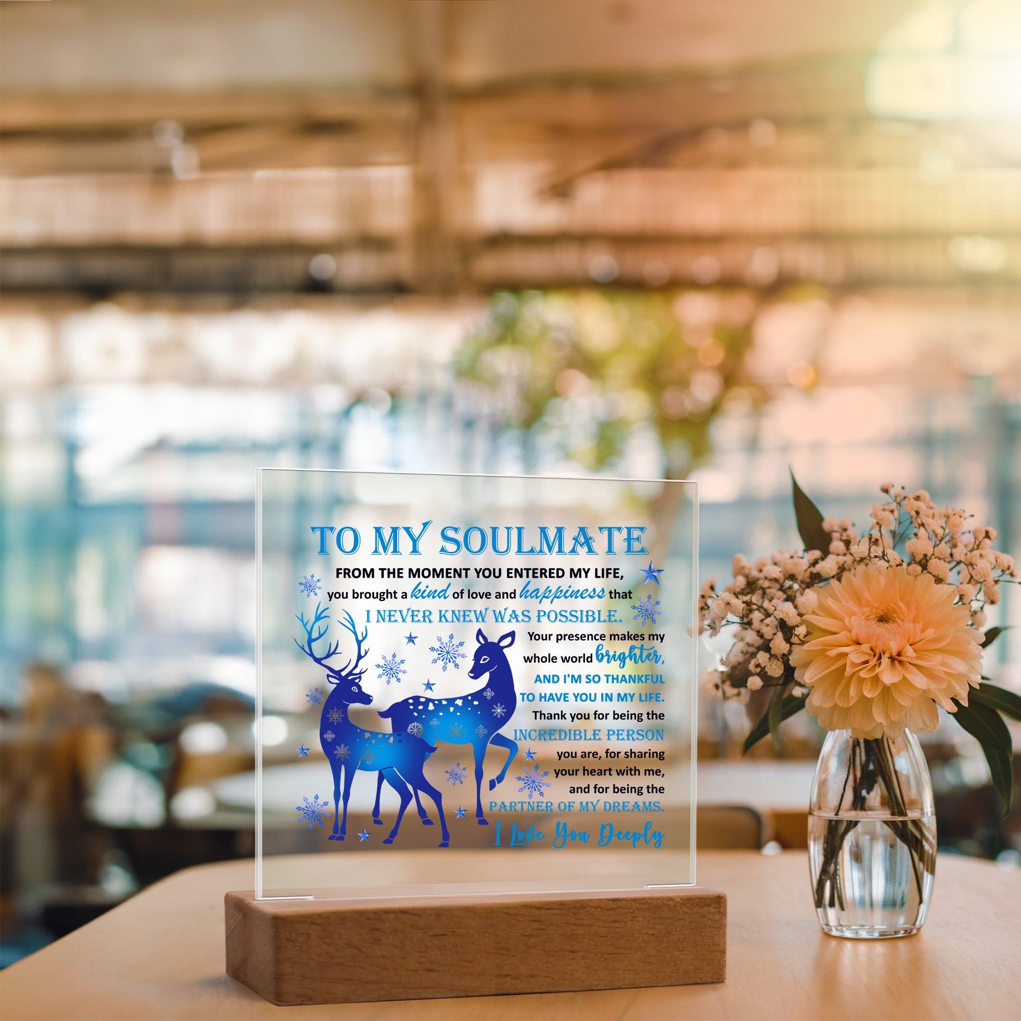 Soulmate - Partner Of Dreams Acrylic Plaque with LED Lighted Wooden Base - Mallard Moon Gift Shop