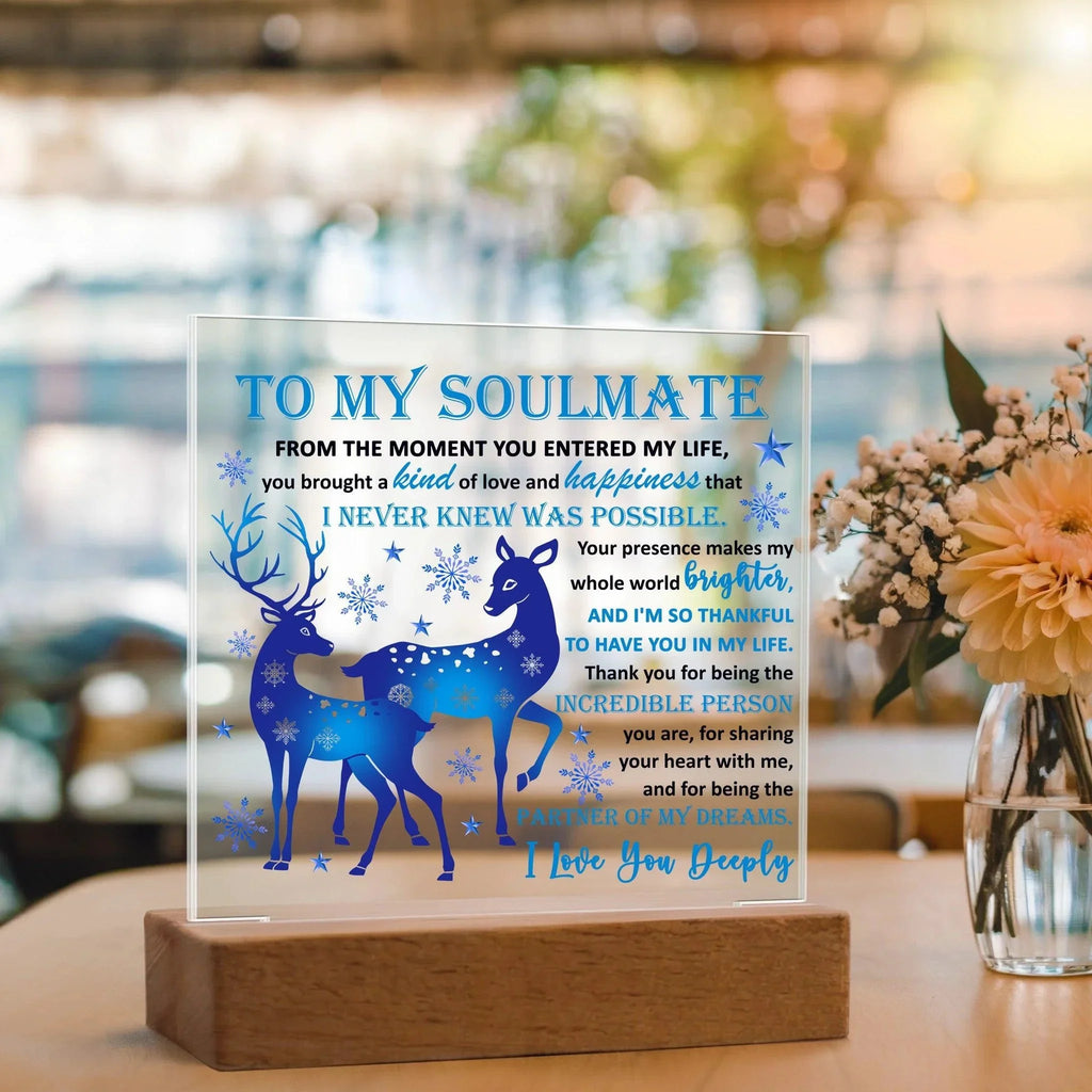Soulmate - Partner Of Dreams Acrylic Plaque with LED Lighted Wooden Base