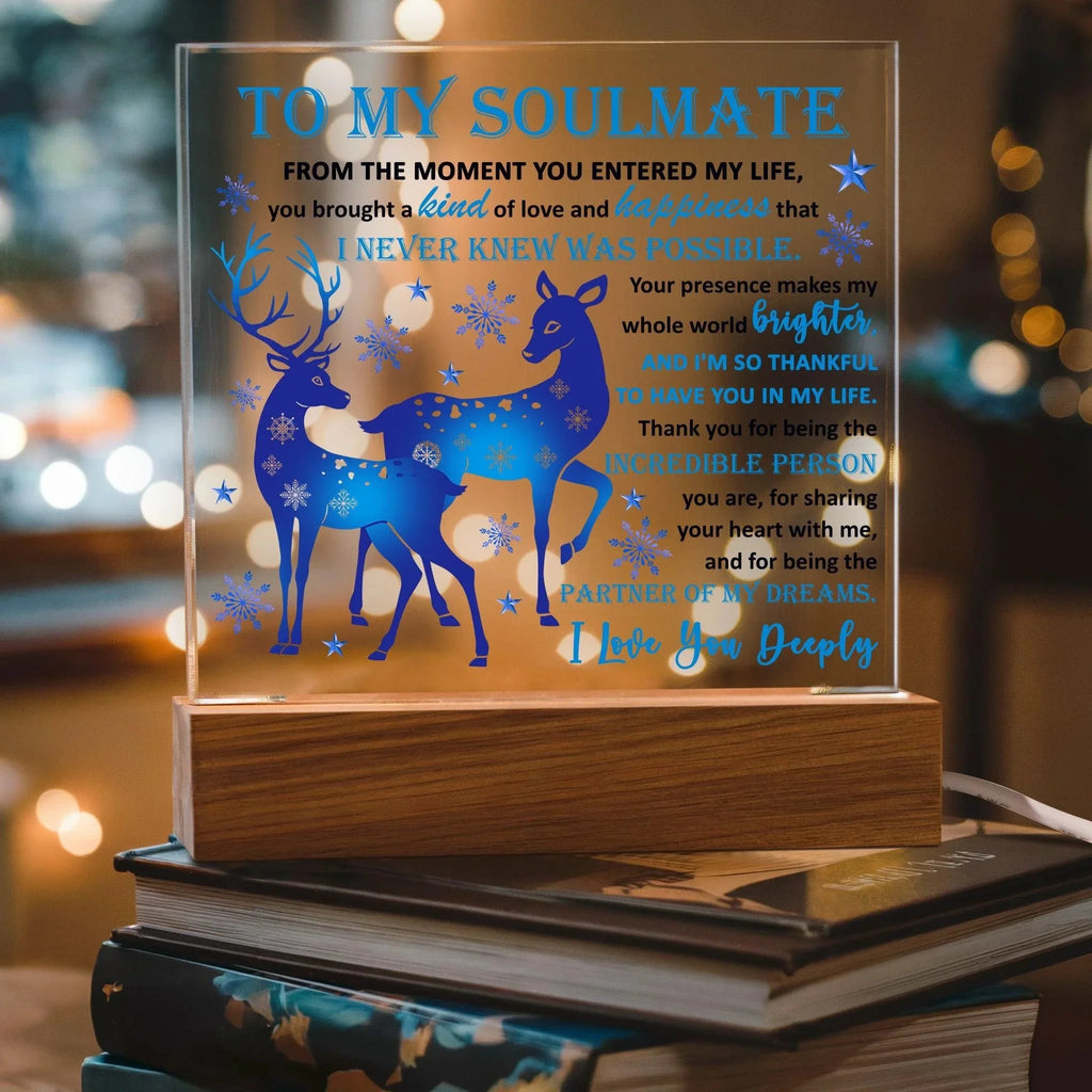 Soulmate - Partner Of Dreams Acrylic Plaque with LED Lighted Wooden Base