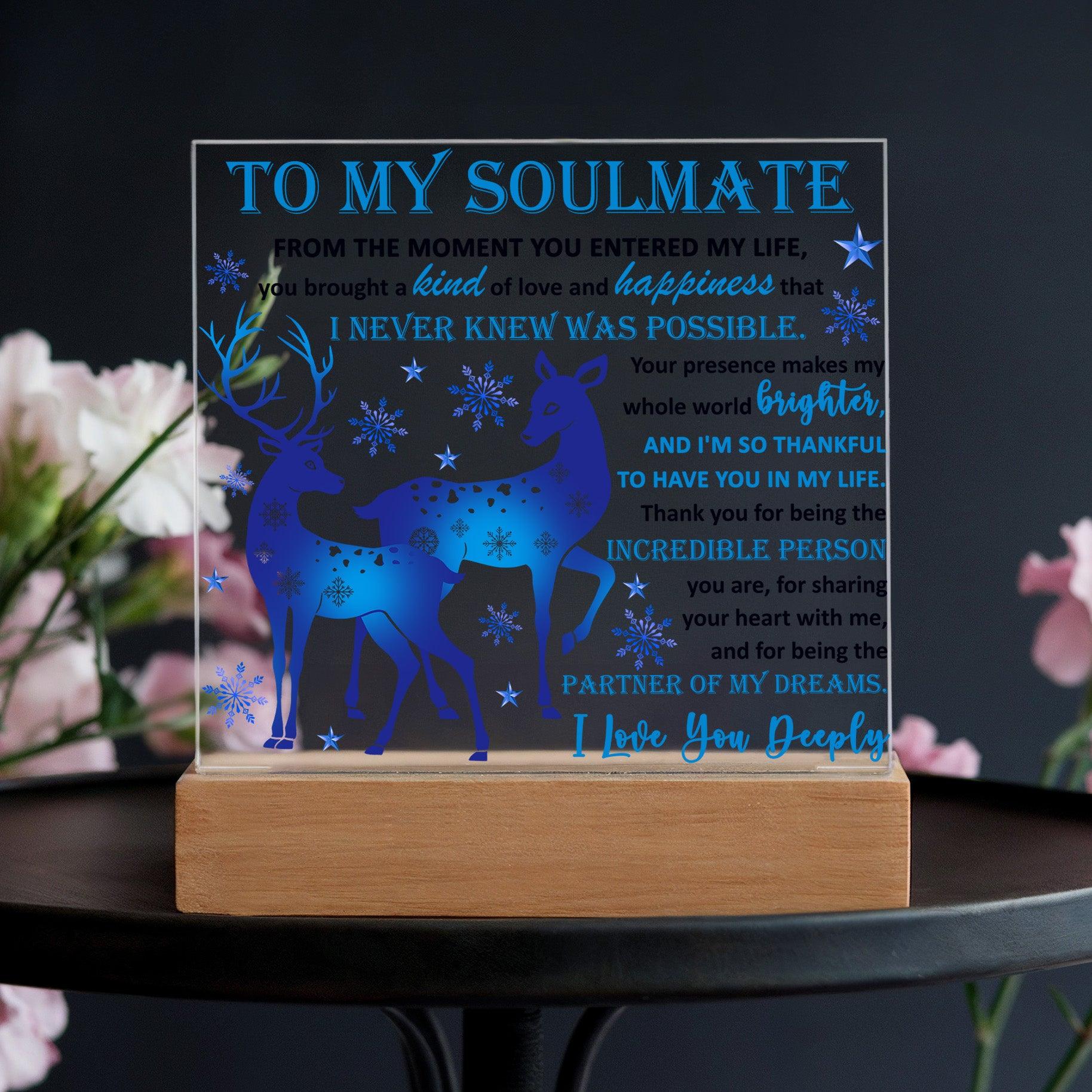 Soulmate - Partner Of Dreams Acrylic Plaque with LED Lighted Wooden Base - Mallard Moon Gift Shop