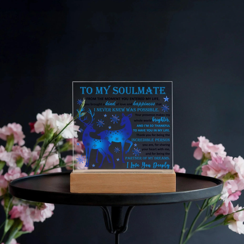 Soulmate - Partner Of Dreams Acrylic Plaque with LED Lighted Wooden Base