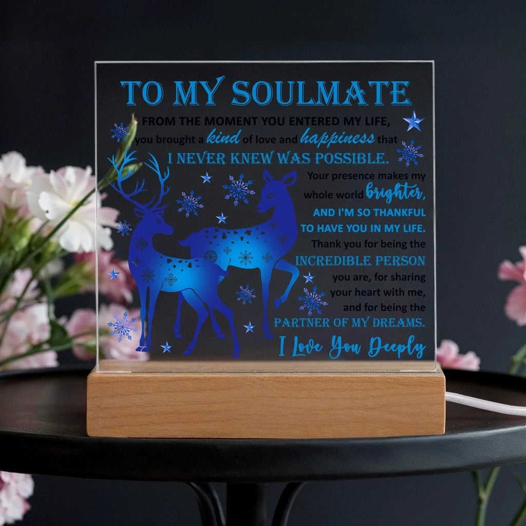 Soulmate - Partner Of Dreams Acrylic Plaque with LED Lighted Wooden Base