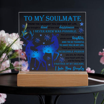 Soulmate - Partner Of Dreams Acrylic Plaque with LED Lighted Wooden Base - Mallard Moon Gift Shop
