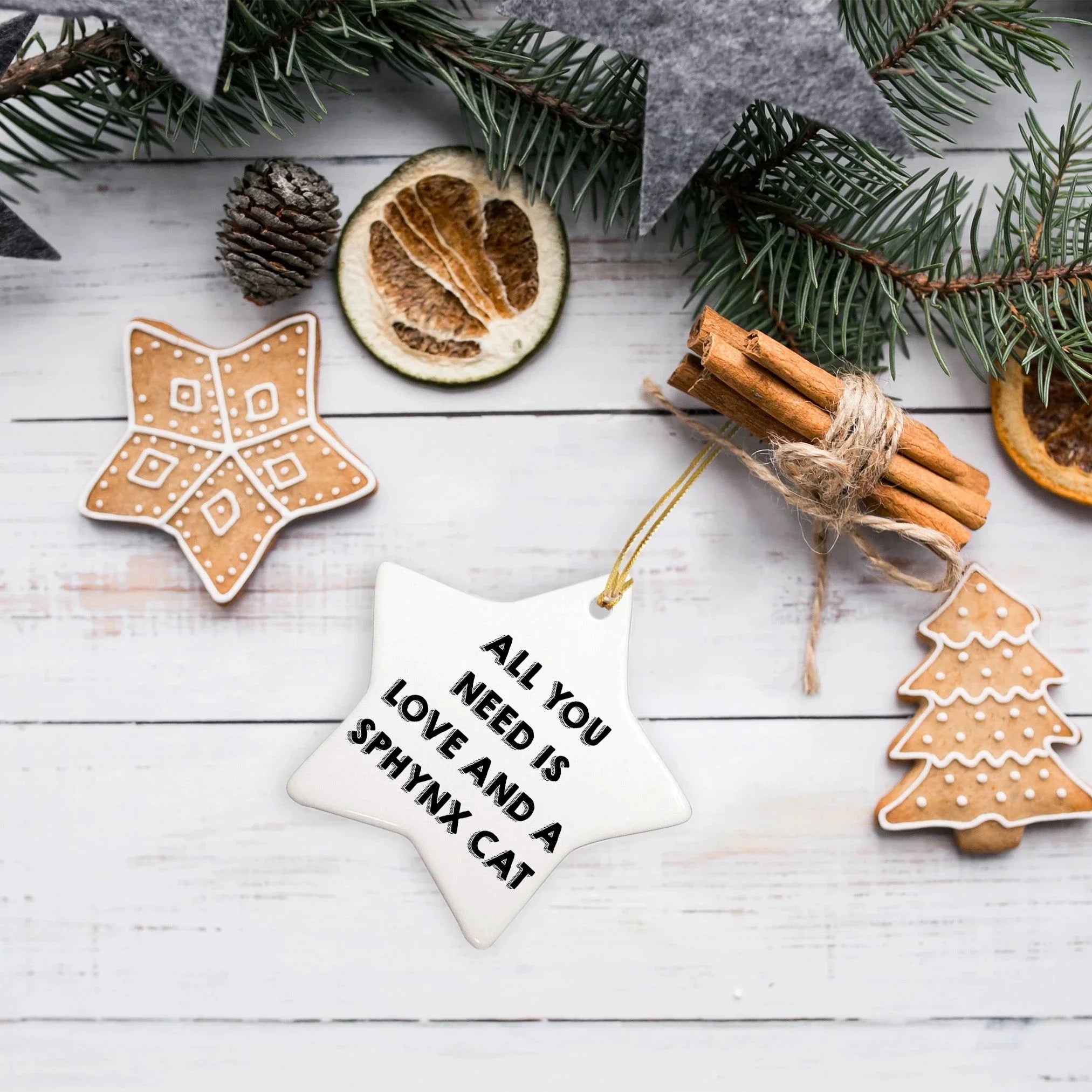 Sphynx Cat Lovers Gift: Funny All You Need is Love and a Sphynx Cat Star Christmas Ornament for Friends and Family