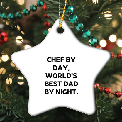 Funny Chef Star Christmas Tree Ornament, 'Chef By Day, World's Best Dad By Night.' Gifts for Chef