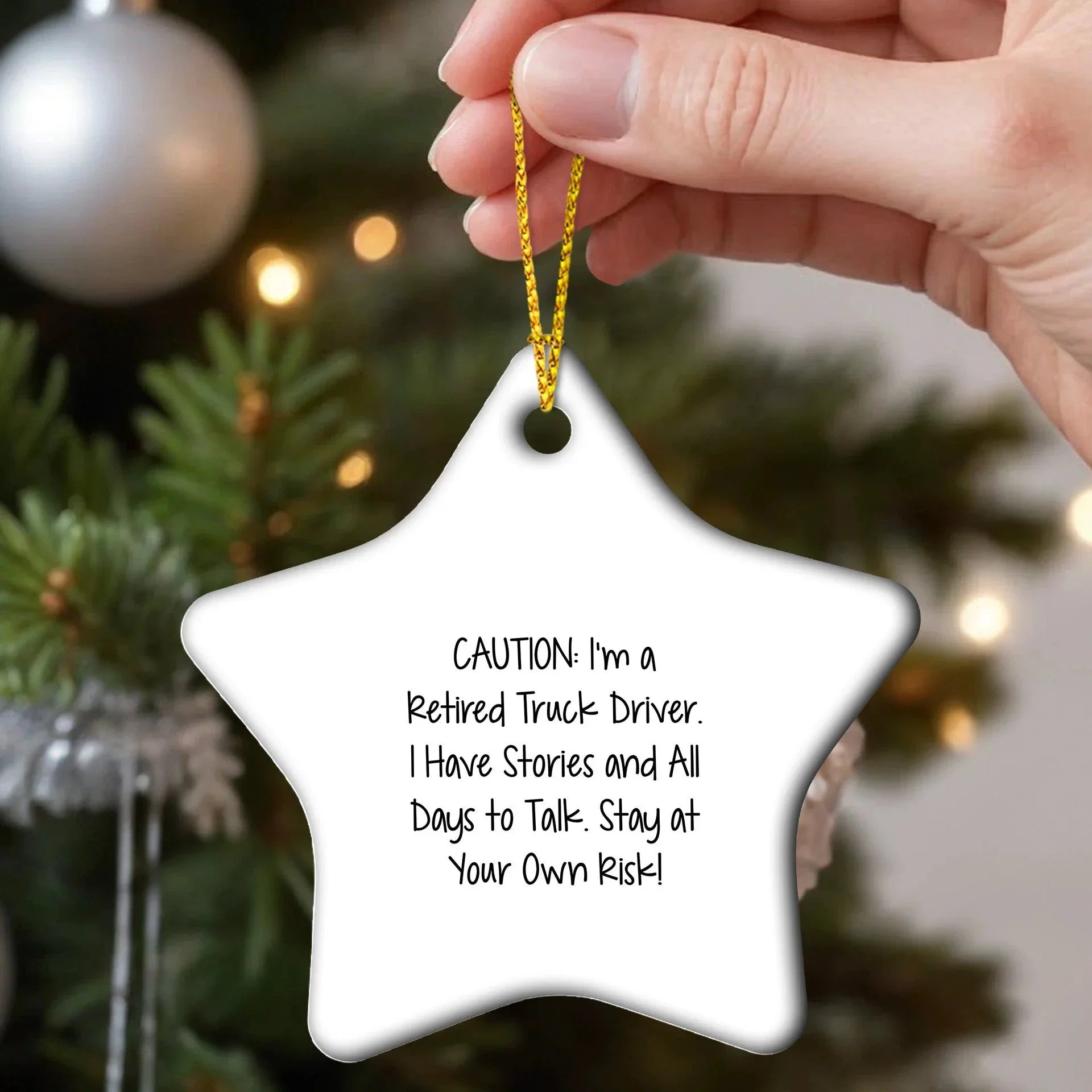 Funny Truck Driver Gifts from Friends, Unique Star Ornament for Men, Caution: Stay At Your Own Risk! Christmas Unique Gifts for Truck Drivers