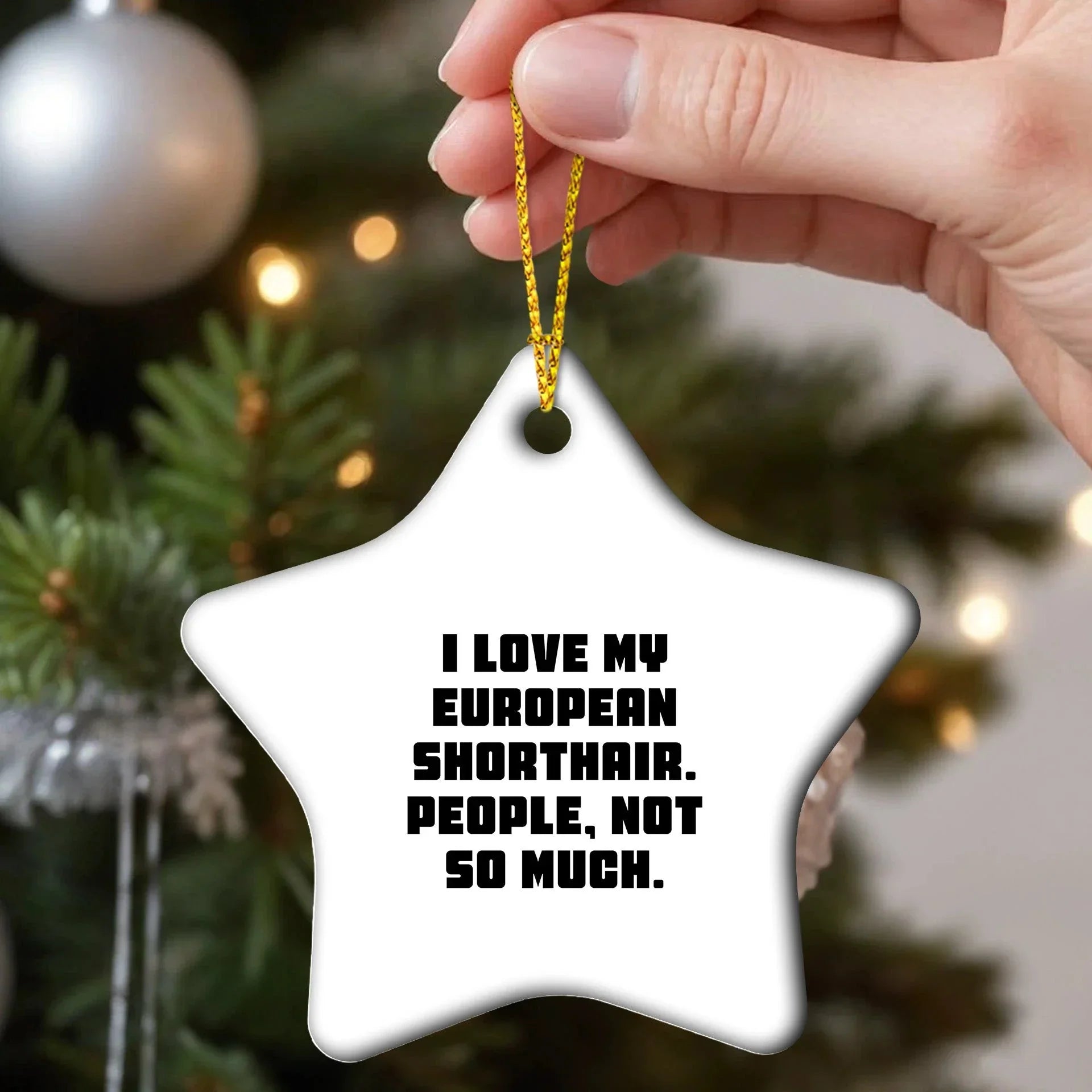 European Shorthair Cat Star Ornament Gifts from Friends to Family, Funny Quote I Love My European Shorthair. People, Not So Much., Perfect for Christmas