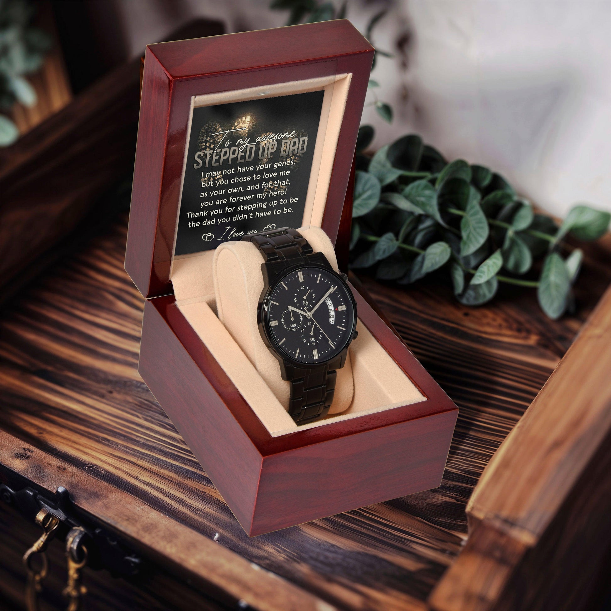 To My Awesome Stepped-Up Man Black Chronograph Watch Gift for Stepdad - Mallard Moon Gift Shop