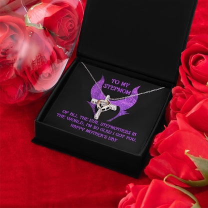 Stepmom Mother's Day Gift - To My Stepmom - Of All the Evil Stepmothers in the World, I'm Glad I Got You Cross Pendant Necklace - Mallard Moon Gift Shop
