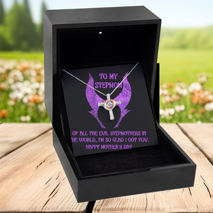 Stepmom Mother's Day Gift - To My Stepmom - Of All the Evil Stepmothers in the World, I'm Glad I Got You Cross Pendant Necklace - Mallard Moon Gift Shop