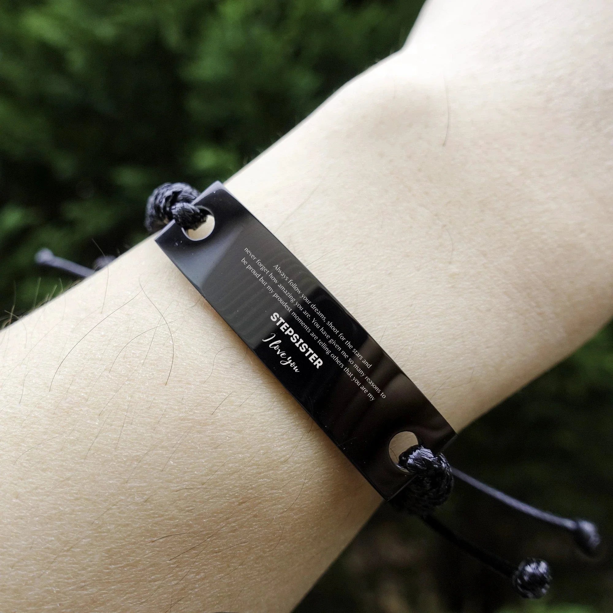Black Rope Bracelet for Stepsister Present, Stepsister Always follow your dreams, never forget how amazing you are, Stepsister Birthday Christmas Gifts Jewelry