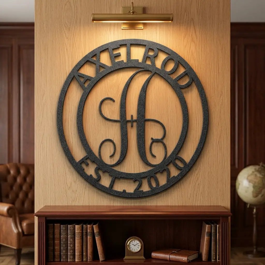 Personalized Monogram Metal Wall Art | Custom Family Name & Established Date Sign | Last Name Metal Wall Decor | Made in USA