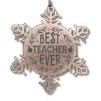 Teacher Gift, Best Teacher Ever, Snowflake Laser Engraved Steel Christmas Ornament, Inspirational Gifts, Novelty Gifts for Men, Women, Coworkers, Keepsake Teacher Ornament