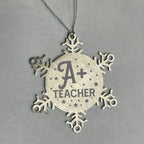 Teacher Ornament - A Plus Teacher - Stainless Steel Laser-engraved Snowflake Ornament – Durable, Shatterproof Seasonal Decor