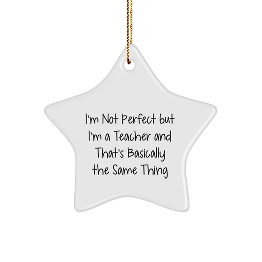 Teacher Star Ornament Gifts from Friends for Christmas - 'I'm Not Perfect But I'm A Teacher And That's Basically The Same Thing' Funny Quote
