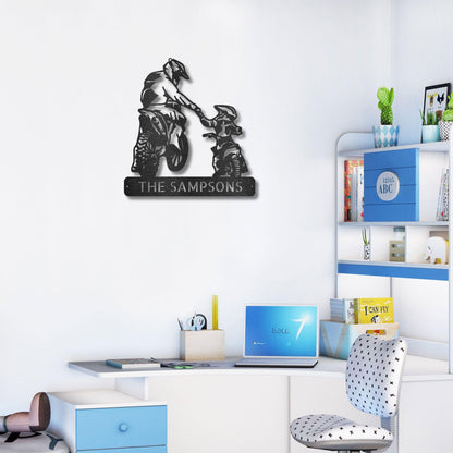 Father and Son Motocross Personalized Name Indoor Outdoor Steel Wall Sign Metal Art - Mallard Moon Gift Shop