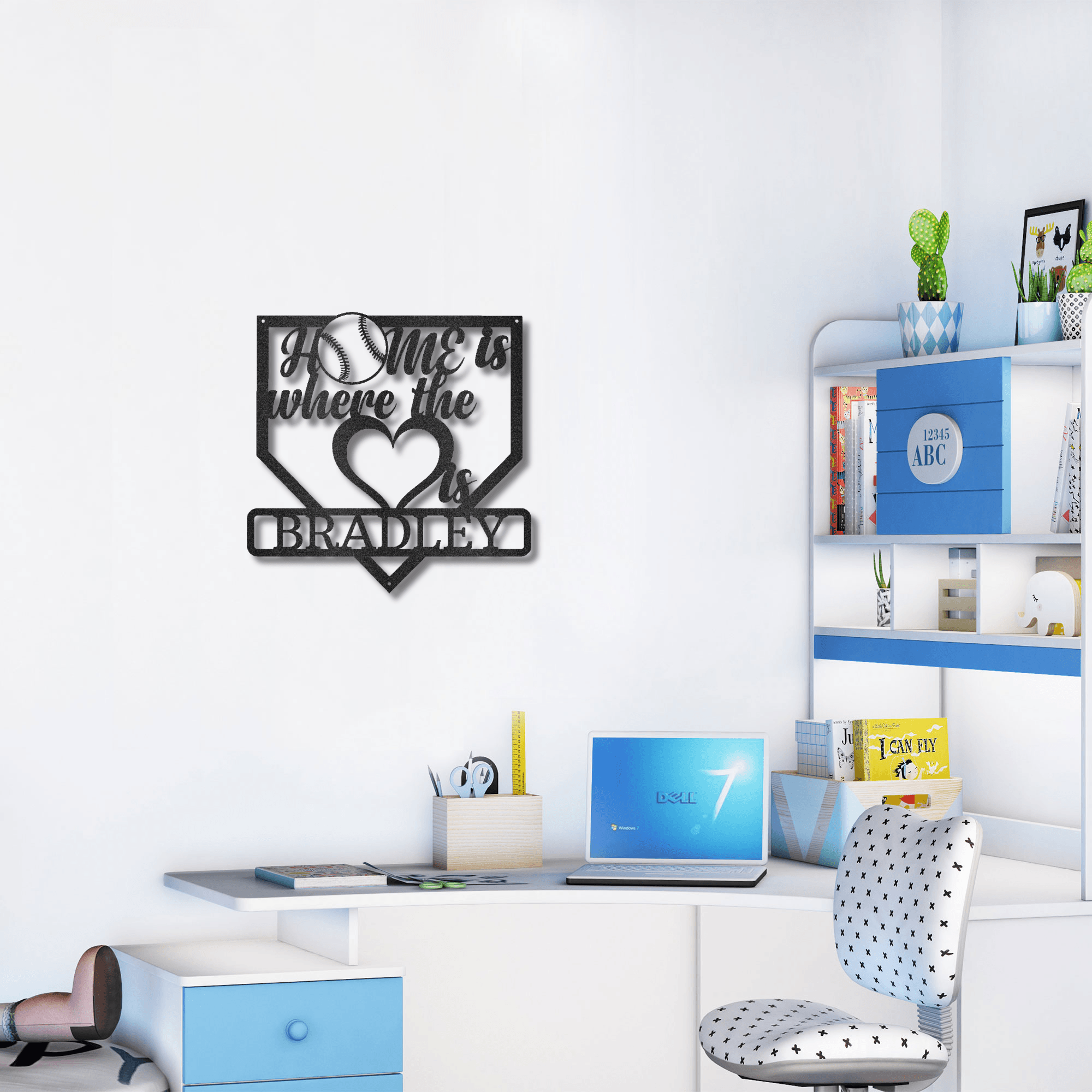 Baseball Home Is Where the Heart Is Custom Name Metal Art Wall Sign - Mallard Moon Gift Shop