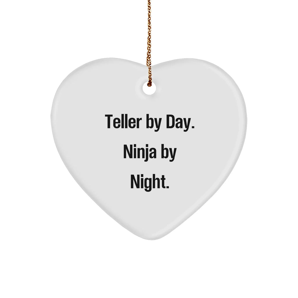Teller Gifts from Friends - Ninja by Night, Heart Ornament with Funny Quote - Christmas Unique Gifts